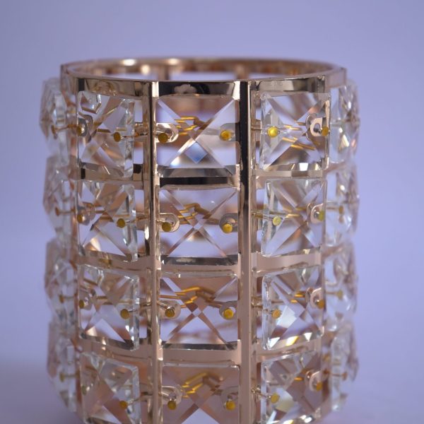 Modern Crystal Wall Sconce Light Fixture, Square Grid Design, Gold-Tone Metal Frame