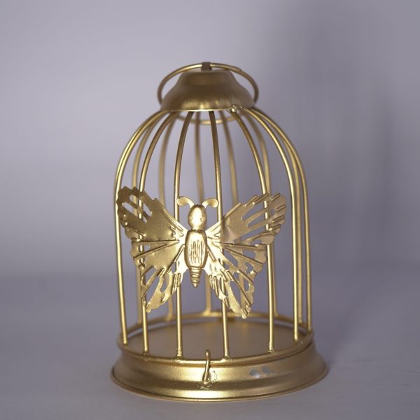 Decorative Metal Butterfly Lantern, Gold Wire Frame Design, Vintage Style Tea Light Holder