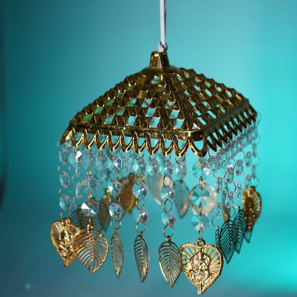 Vintage Crystal Decorative Light, Gold-Tone Metal with Leaf Design and Clear Beads, Decorative Light Accessory